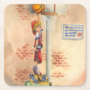 Dessous-de-verre Carré En Papier Slam Dunk sur le plateau de basket par Jay Throckm