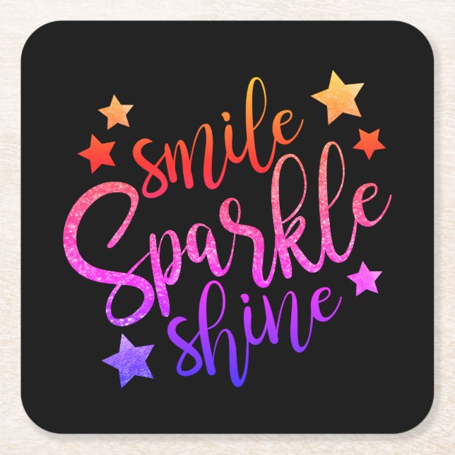Dessous-de-verre Carré En Papier Smile Sparkle Shine Black Inspiration Citation (Devant)