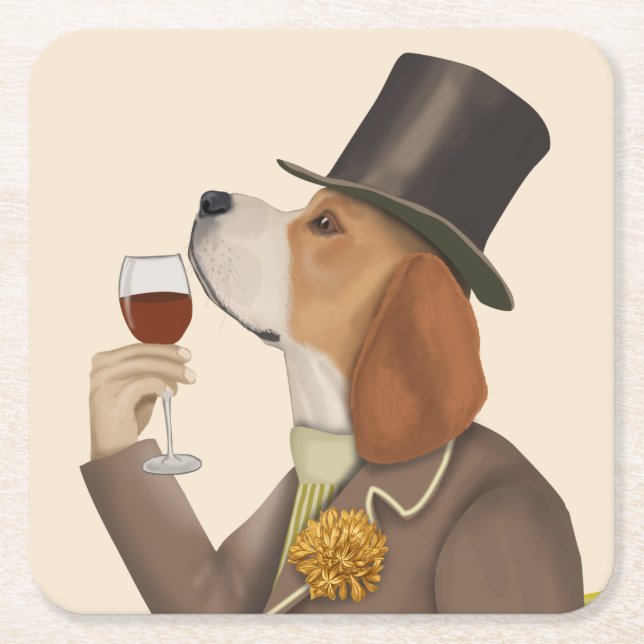 Dessous-de-verre Carré En Papier Snob de vin beagle (Devant)