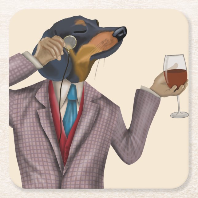 Dessous-de-verre Carré En Papier Snob de vin de Dachshund (Devant)