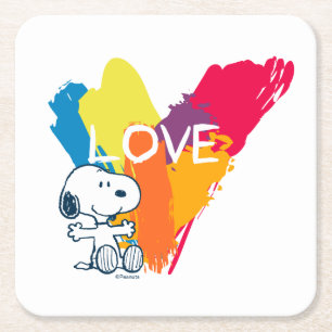 Dessous-de-verre Carré En Papier Snoopy   Rainbow Love Heart