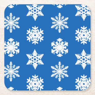 Dessous-de-verre Carré En Papier Snowflakes Ikat - Cobalt bleu et blanc