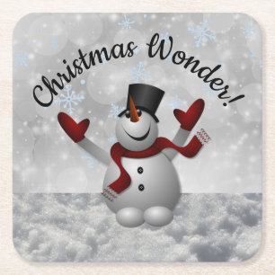 Dessous-de-verre Carré En Papier Snowman Christmas Wonder Fluttant Snowflakes