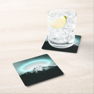 Dessous-de-verre Carré En Papier Snowy mountain mysterious blue neon light