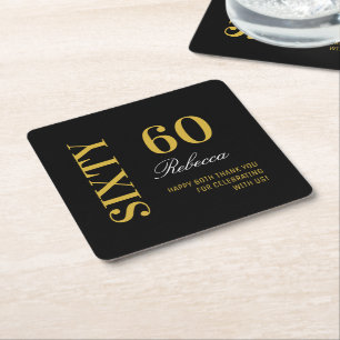 Dessous-de-verre Carré En Papier Soirée Cocktail 60th Birthday Black & Gold