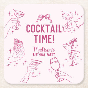 Dessous-de-verre Carré En Papier Soirée Cocktail rose Retro Anniversaire