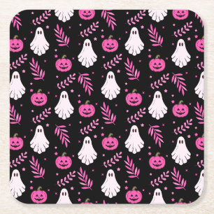 Dessous-de-verre Carré En Papier Soirée d'Halloween rose