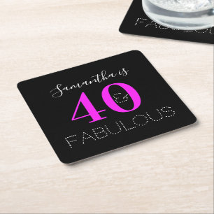 Dessous-de-verre Carré En Papier Soirée personnalisée Neon Rose 40e anniversaire