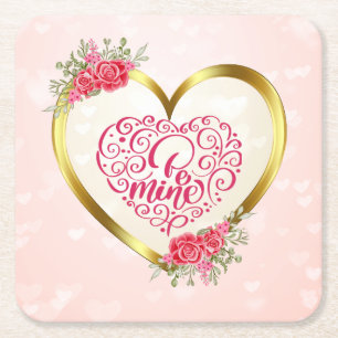 Dessous-de-verre Carré En Papier Sois Mienne" Texte Vintage : Joyuse Saint-Valentin