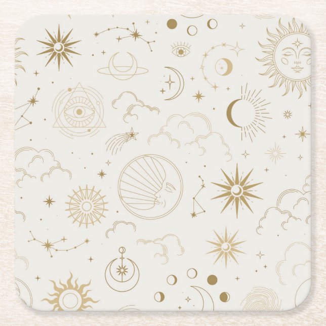 Dessous-de-verre Carré En Papier Soleil céleste et Lune éléments mystiques (Devant)