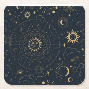 Dessous-de-verre Carré En Papier Soleil céleste et Lune éléments mystiques