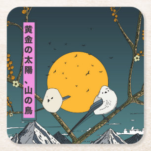 Dessous-de-verre Carré En Papier Soleil doré, oiseaux de montagne