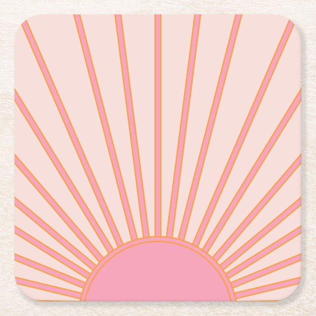 Dessous-de-verre Carré En Papier Soleil Sunrise rose Abstrait Retro Sunshine (Devant)