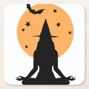 Dessous-de-verre Carré En Papier Sorcière de yoga d'Halloween contemporaine