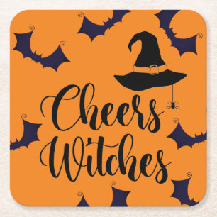 Dessous-de-verre Carré En Papier Sorcières de joie typographie chauve Halloween Par