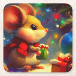 Dessous-de-verre Carré En Papier Souris de Noël 2