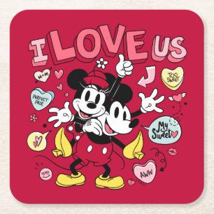 Dessous-de-verre Carré En Papier Souris Mickey et Minnie   Je nous aime