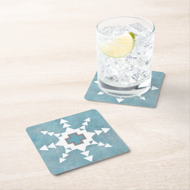 Dessous-de-verre Carré En Papier Southwest Winter Geometric Snowflake Design (En situation)