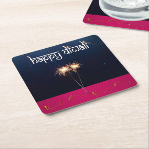 Dessous-de-verre Carré En Papier Sparkling Happy Diwali - Dessous de verre papier