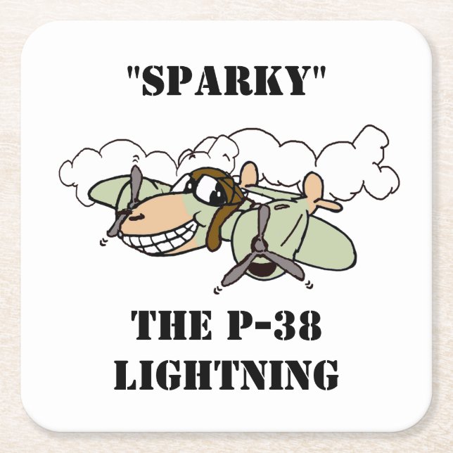 Dessous-de-verre Carré En Papier "Sparky" le dessin P-38 Lightning (Devant)