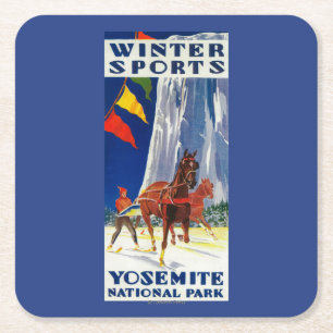 Dessous-de-verre Carré En Papier Sports d'hiver chez Yosemite PosterYosemite, CA