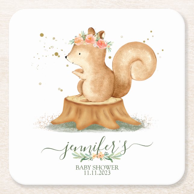 Dessous-de-verre Carré En Papier Squirrel wildlife baby newborn (Devant)