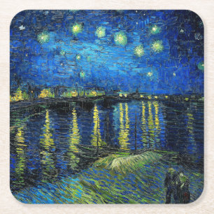 Dessous-de-verre Carré En Papier Starry Night Over the Rhone par Vincent Van Gogh