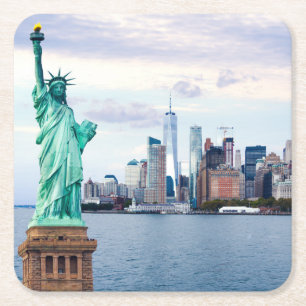 Dessous-de-verre Carré En Papier Statue de la Liberté avec le World Trade Center