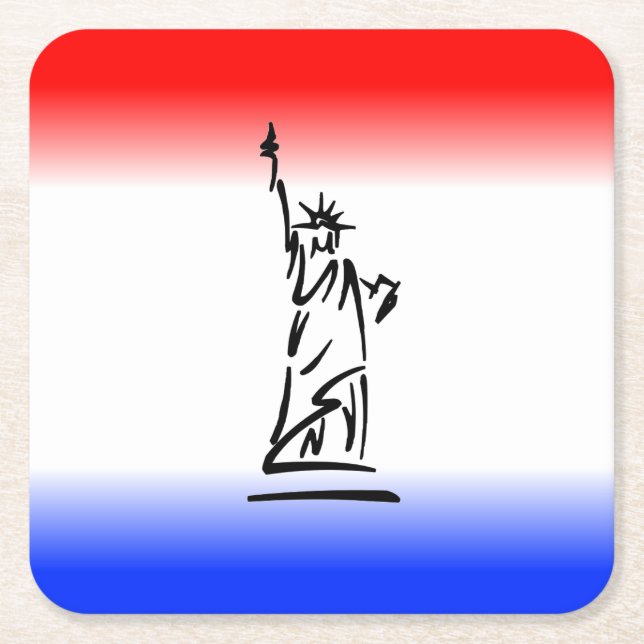 Dessous-de-verre Carré En Papier Statue de la Liberté Rayure Rouge Blanc Bleu (Devant)