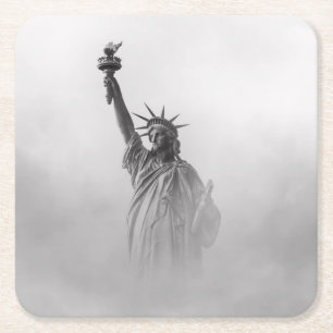 Dessous-de-verre Carré En Papier Statue de l'Amérique de la Liberté Noir et Blanc