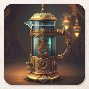 Dessous-de-verre Carré En Papier Steampunk Style French Press