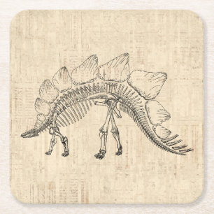 Dessous-de-verre Carré En Papier Stegosaurus Dinosaur Skeleton Papier à script Vint