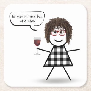Dessous-de-verre Carré En Papier Stick Party Girl with Wine Cote