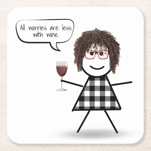 Dessous-de-verre Carré En Papier Stick Party Girl with Wine Cote (Devant)