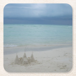 Dessous-de-verre Carré En Papier Stormy Sandcastle Beach Landscape