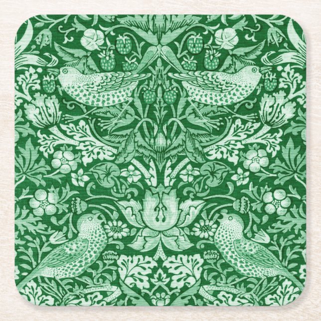 Dessous-de-verre Carré En Papier Strawberry Thief Green, William Morris (Devant)