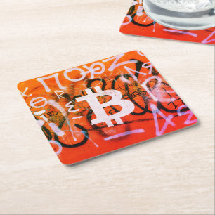 Dessous-de-verre Carré En Papier Street Art "Bitcoin Graffiti" (Style #9)