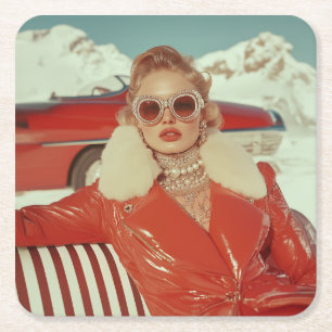 Dessous-de-verre Carré En Papier Style d'hiver rétro et glamour dans un cadre alpin
