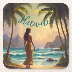 Dessous-de-verre Carré En Papier Style vintage Hawaiian Travel Honolulu Hula Girl