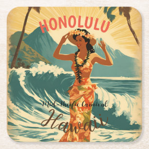 Dessous-de-verre Carré En Papier Style vintage Hawaiian Travel Honolulu Mid-Pacific