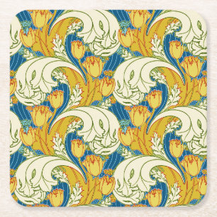 Dessous-de-verre Carré En Papier Style William Morris Tulle Floral Teinté de Bleu C