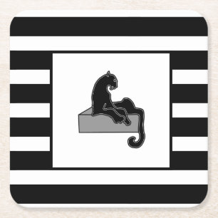 Dessous-de-verre Carré En Papier Stylish Black Panther Cat White