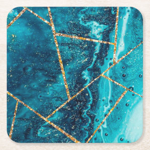 Dessous-de-verre Carré En Papier Stylish Navy Bleu Or Agate Geode Chic Monogramme C