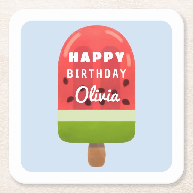 Dessous-de-verre Carré En Papier Sucette au melon mignonne Joyeux Anniversaire (Devant)
