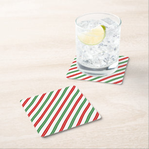 Dessous-de-verre Carré En Papier Sucre de canne Noël rayures Rouge Vert
