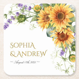 Dessous-de-verre Carré En Papier Sunflowers & Lavander Mariage Carré Dessous de ver