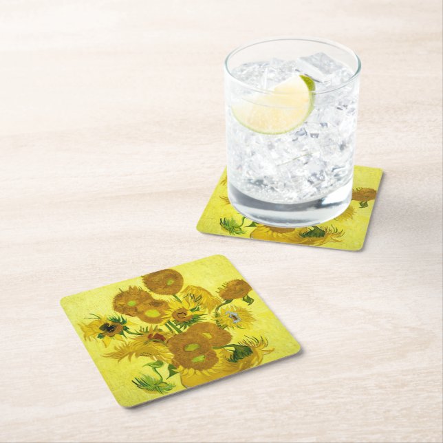 Dessous-de-verre Carré En Papier Sunflowers Vincent van Gogh (En situation)
