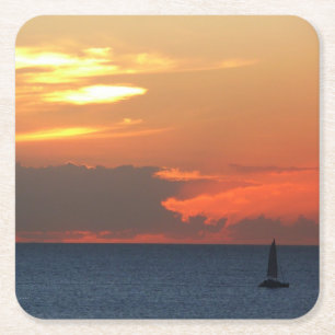 Dessous-de-verre Carré En Papier Sunset Clouds and Sailboat Seascape