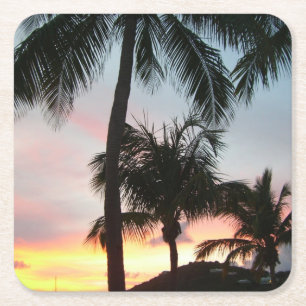 Dessous-de-verre Carré En Papier Sunset Palms Tropical Paysage Photographie