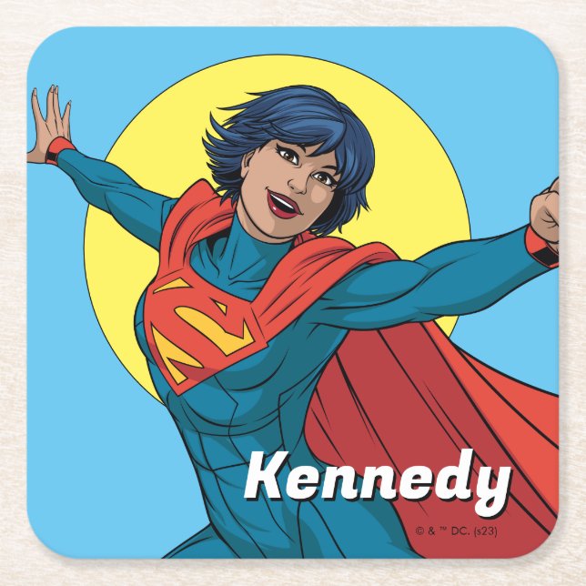 Dessous-de-verre Carré En Papier Supergirl volant en costume bleu (Devant)